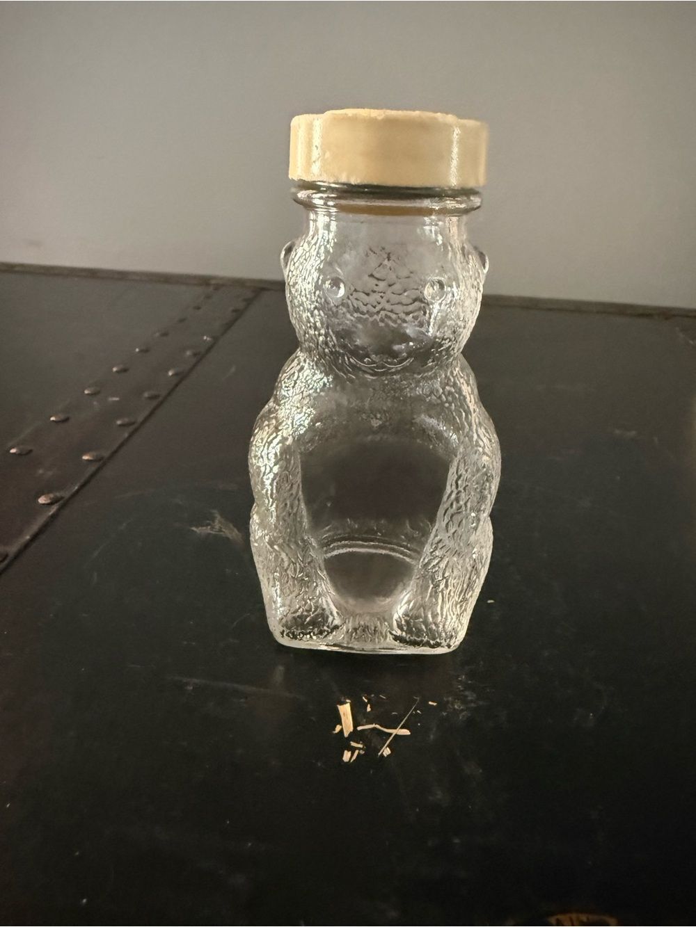 Vintage Glass Teddy Bear Small Shaker Bottle Coin Bank